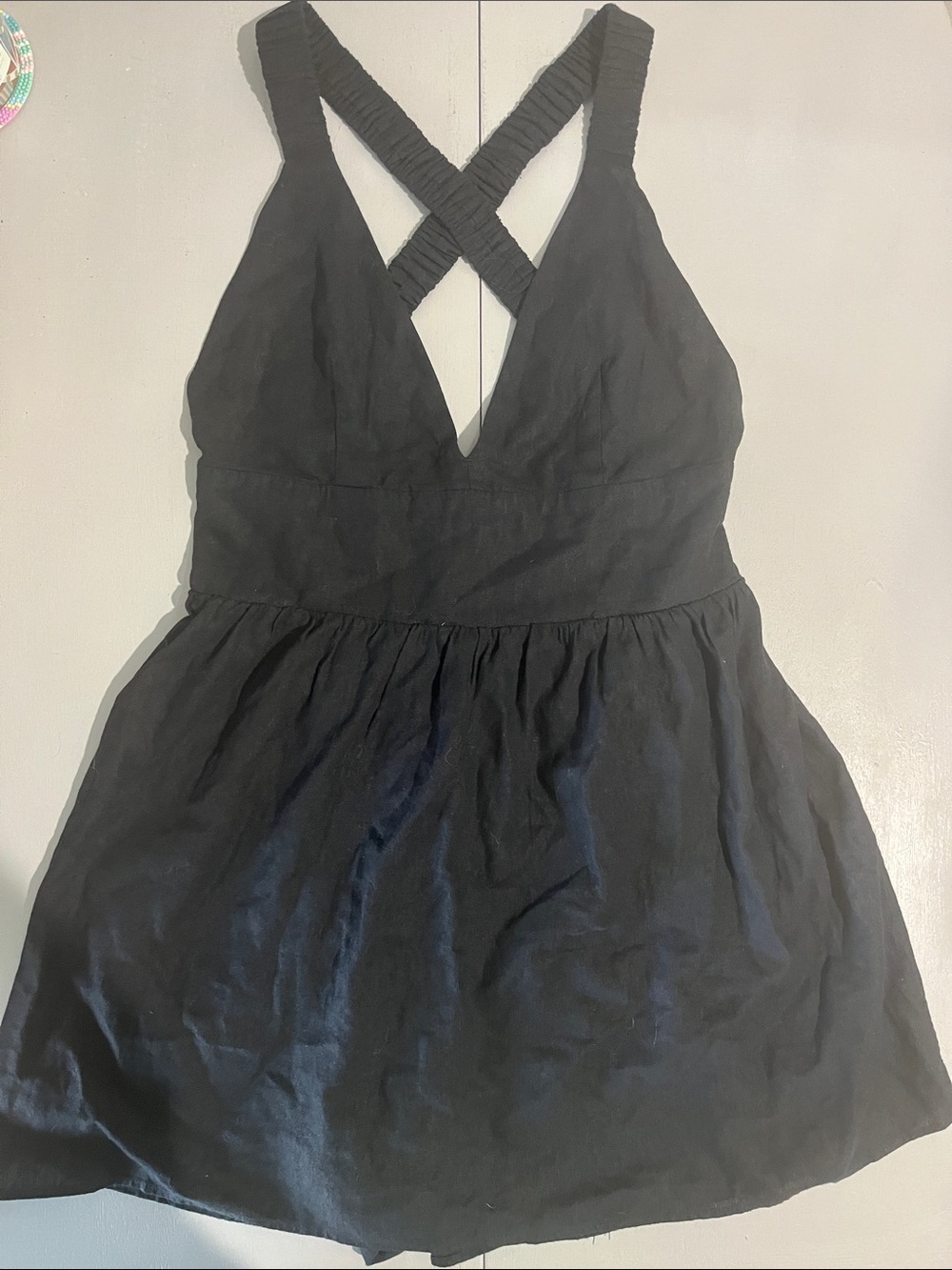 Abercrombie & Fitch Black Cross-Back Linen Mini Dress